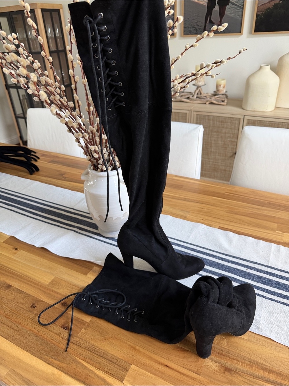 Steve Madden Black Lace-Up Over-the-Knee Heeled Boots